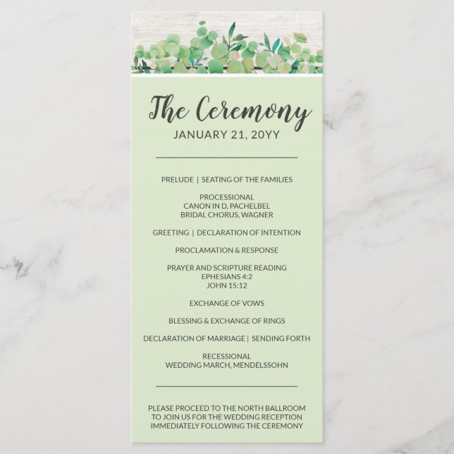 Rustikale Holz- und Eukalyptusblatt-Botanische Hoc Programm (Vorderseite)