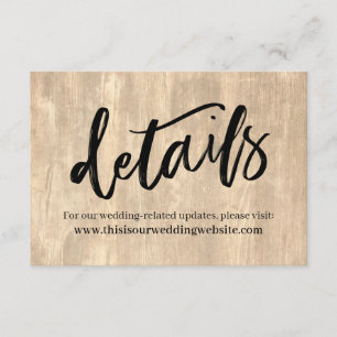 Rustikale Holz- und lässige Handschrift-Hochzeitsd Begleitkarte