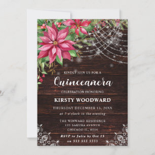 Rustikale Holz- und Poinsettien-Quinceanera Einladung