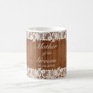 Rustikale Holz- und weiße Spitzen-Eltern-Hochzeit Kaffeetasse