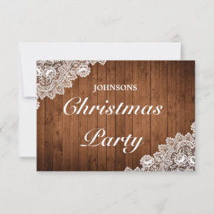 Rustikale Holz- und weiße Spitzen-Weihnachtsfeier RSVP Karte