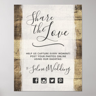 Rustikale Holz Vintage Landhochzeit Hashtag Foto Poster