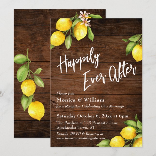 Rustikale Holz-Wasserfarben-Zitronen glücklich imm Einladung (Vorne/Hinten)