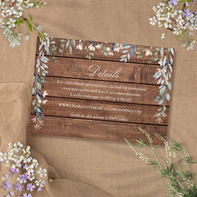Rustikale Holz-Wildblumen Blumenzwiebeldetails Begleitkarte (Rustic Wood Wildflowers Floral Wedding Details Enclosure Card)