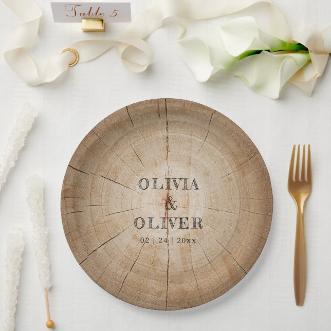 Rustikale Holzbaumstumpf Pappteller (Hochzeit)