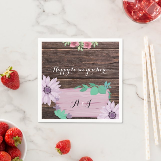 Rustikale Holzblumen MONOGRAM Hochzeit Napkins Serviette (Beispiel)