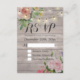 Rustikale Holzblumen-String Light Wedding RSVP Ant