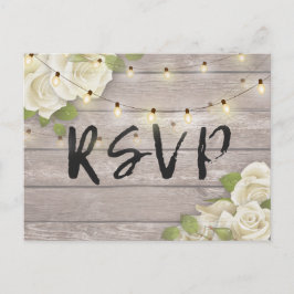 Rustikale Holzblumen-String Light Wedding RSVP Ant Einladungspostkarte
