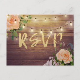 Rustikale Holzblumen-String Light Wedding RSVP Ant Einladungspostkarte