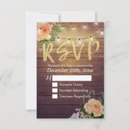 Rustikale Holzblumen-String Light Wedding RSVP Ant Karte