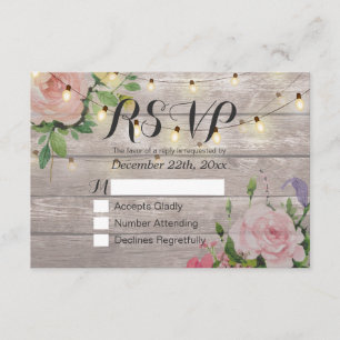 Rustikale Holzblumen-String Light Wedding RSVP Ant Karte