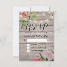 Rustikale Holzblumen-String Light Wedding RSVP Ant Karte