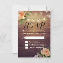 Rustikale Holzblumen-String Light Wedding RSVP Ant Karte