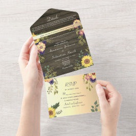 Rustikale Holzblumenhochzeit All In One Einladung