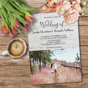 Rustikale Holzelegante Fotoland-Hochzeit Einladung