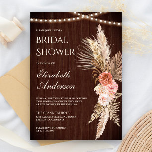 Rustikale Holzerdige Florale Pampas-Brautparty Einladung