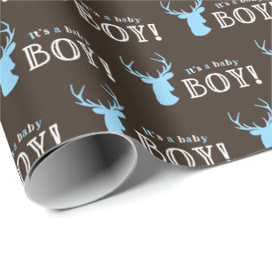 Rustikale hölzerne blaue Rotwild-Jungen-Babyparty Geschenkpapier
