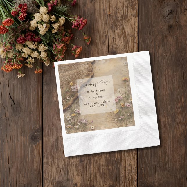 Rustikale hölzerne Boho-Hochzeit mit Blumen  Serviette (Von Creator hochgeladen)