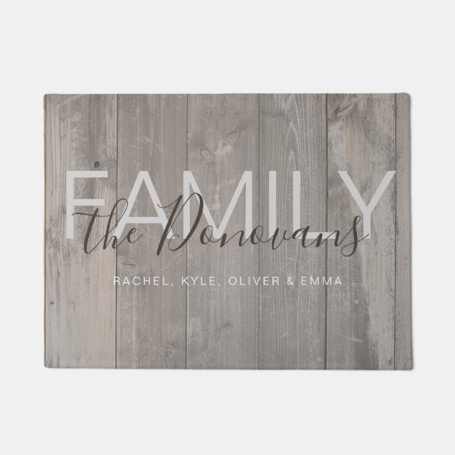 Rustikale hölzerne Familien-Fußmatte Fußmatte (Vorderseite)