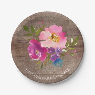 Rustikale hölzerne Frühlings-Blumen-Dusche 7" Pappteller