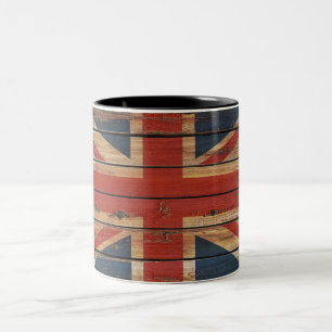 Rustikale hölzerne Königreich-Flagge Zweifarbige Tasse