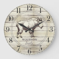 Rustikale Holzfamilie Bergziege Große Uhr