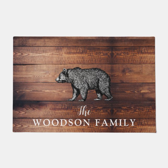 Rustikale Holzfamilie Walking Bear Doormat Fußmatte (Vorderseite)