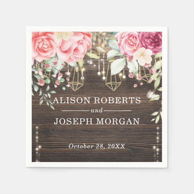 Rustikale Holzflorenleuchten Hochzeit Serviette (Vorderseite)