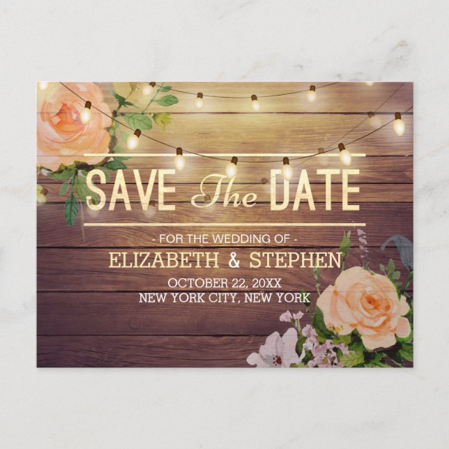 Rustikale Holzflorenleuchten Save the Date Ankündigungspostkarte (Vorderseite)