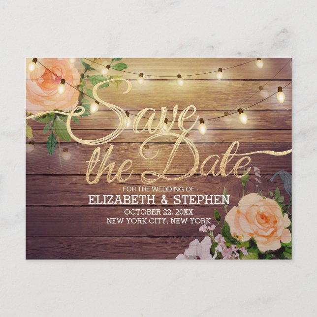 Rustikale Holzflorenleuchten Save the Date Ankündigungspostkarte (Vorderseite)