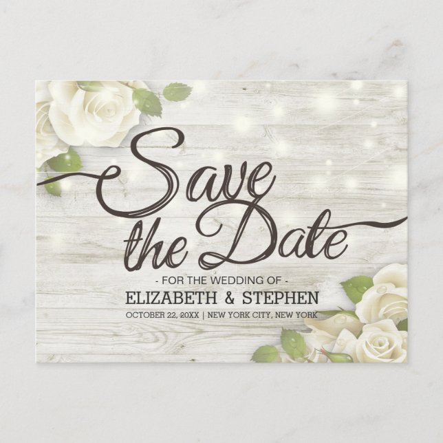 Rustikale Holzflorenleuchten Save the Date Ann Ankündigungspostkarte (Vorderseite)