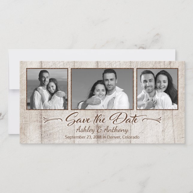 Rustikale Holzfotografie Hochzeit speichern das Da Save The Date (Vorderseite)