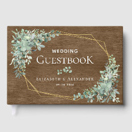 Rustikale Holzgrüne Elegant Eukalyptus Wedding Gästebuch