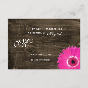 Rustikale holzheiß rosa Daisy Wedding RSVP Cards