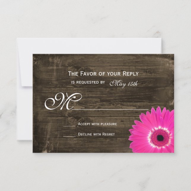 Rustikale holzheiß rosa Daisy Wedding RSVP Cards (Vorderseite)