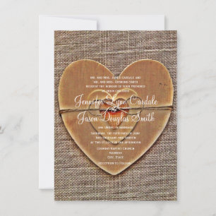 Rustikale Holzherz Burlap Country Hochzeit lädt ei Einladung