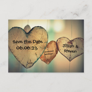 Rustikale Holzherzen - 3x5 Save the Date Karte