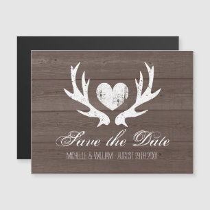 Rustikale Holzhirschgeweih-Hochzeit "Save the Date Magneteinladung