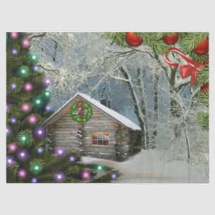 Rustikale Holzhütte in der Weihnachtszeit der Wild Seidenpapier
