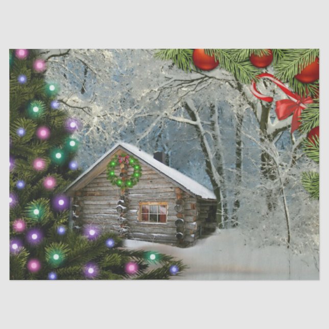 Rustikale Holzhütte in der Weihnachtszeit der Wild Seidenpapier (Vorderseite)