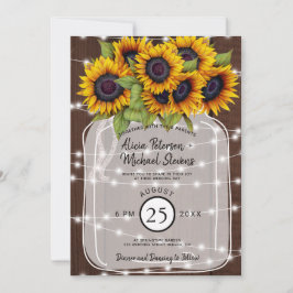 Rustikale Holzhütte Sonnenblumen Hochzeit Einladung