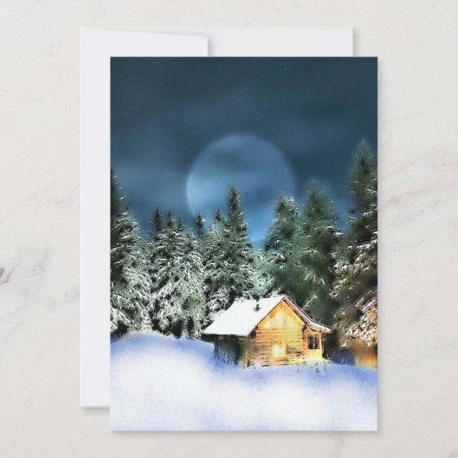 Rustikale Holzkabine Vollmond Einladung (Vorderseite)