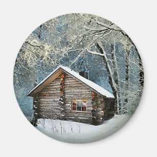 Rustikale Holzkabine Wintermagie Magnet