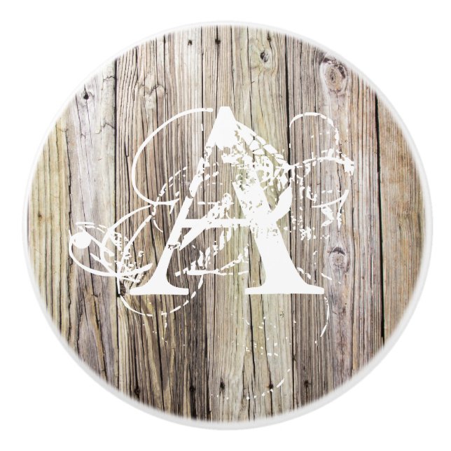 Rustikale Holzkarten mit Shabby Chic Monogram Keramikknauf (Vorderseite)