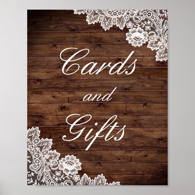 Rustikale Holzkarten und Geschenke für Hochzeitspo Poster (Vorne)