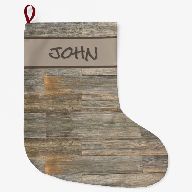 Rustikale Holzkornplatten Großer Weihnachtsstrumpf (Vorderseite)