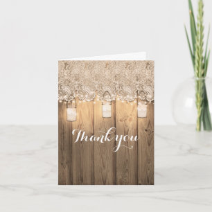 Rustikale Holzlace & Lighted Mason Jar Wedding Dankeskarte