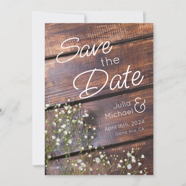 Rustikale Holzlatten Save the Date (Vorderseite)