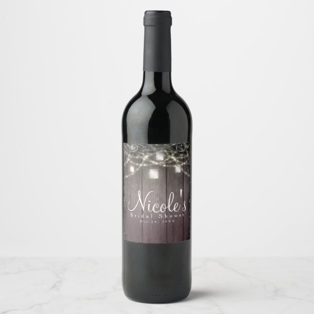 Rustikale Holzleuchten & Mason Jars Blühend Wein Weinetikett (Vorderseite)