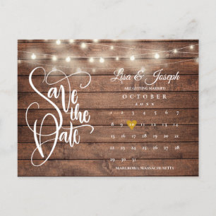 Rustikale Holzlichter-Kalender-QR-Code Save-the-Da Ankündigungspostkarte